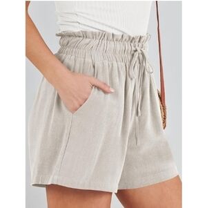 Casual Wide Loose High Waist Drawstring Dressy Shorts Tan